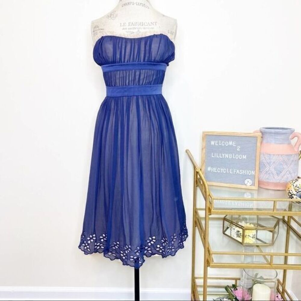 BCBG Paris Blue Strapless Chiffon Dress